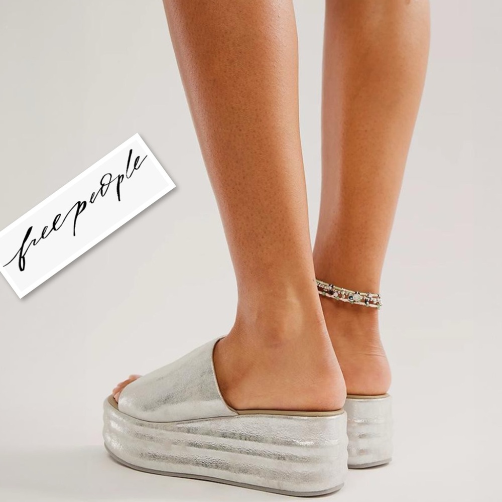 Free People Women's Harbor Flatform Sandals In Old Silver Color Size 37 US 7